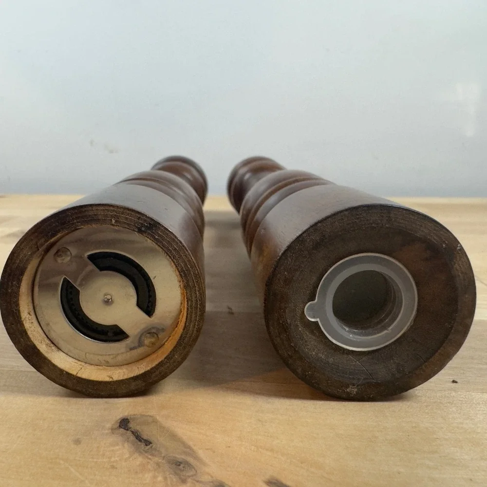 Vintage Dark Wood Salt and Pepper Shaker Mill Set 9.5 Inch Brown Wooden